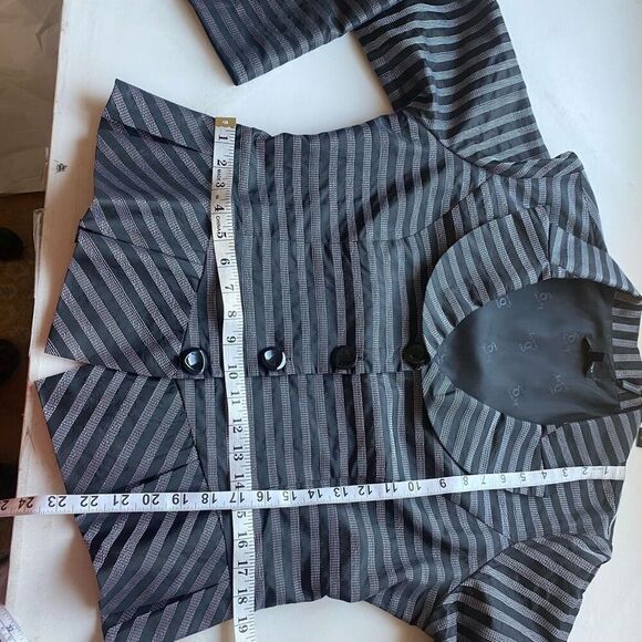 NWT Designer Samual Dong Striped Pleated Peplum Jacket Blazer Black Silver Women - Picture 5 of 14